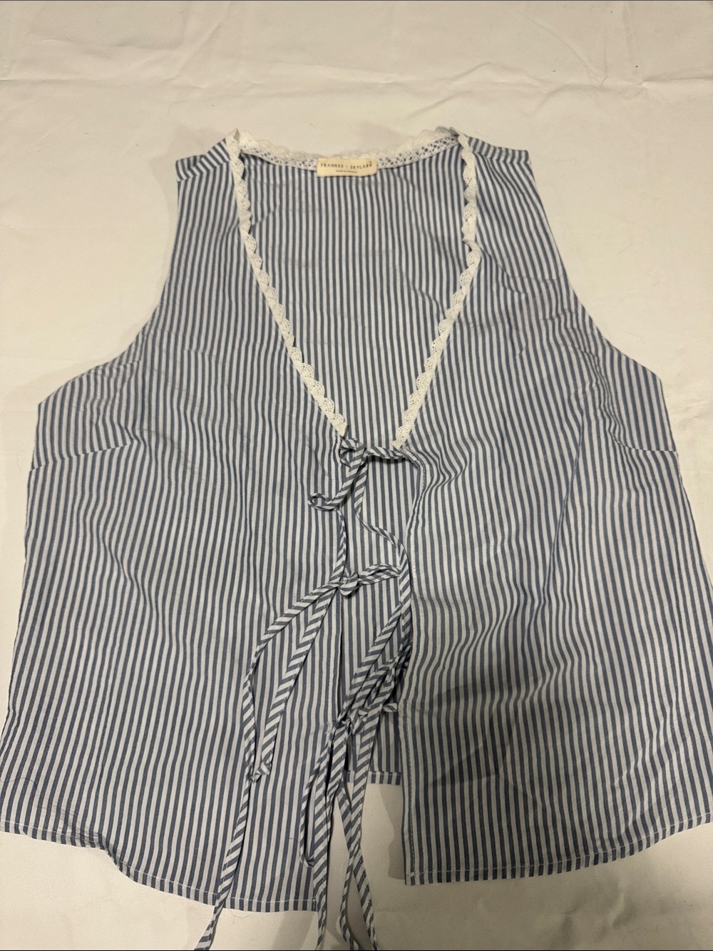 Striped Blue & White Tie-Front Sleeveless Top